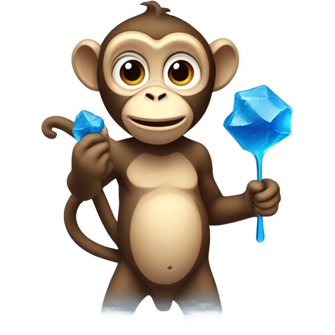 monkey lighting blue rock candy in a spoon for fun! emoji