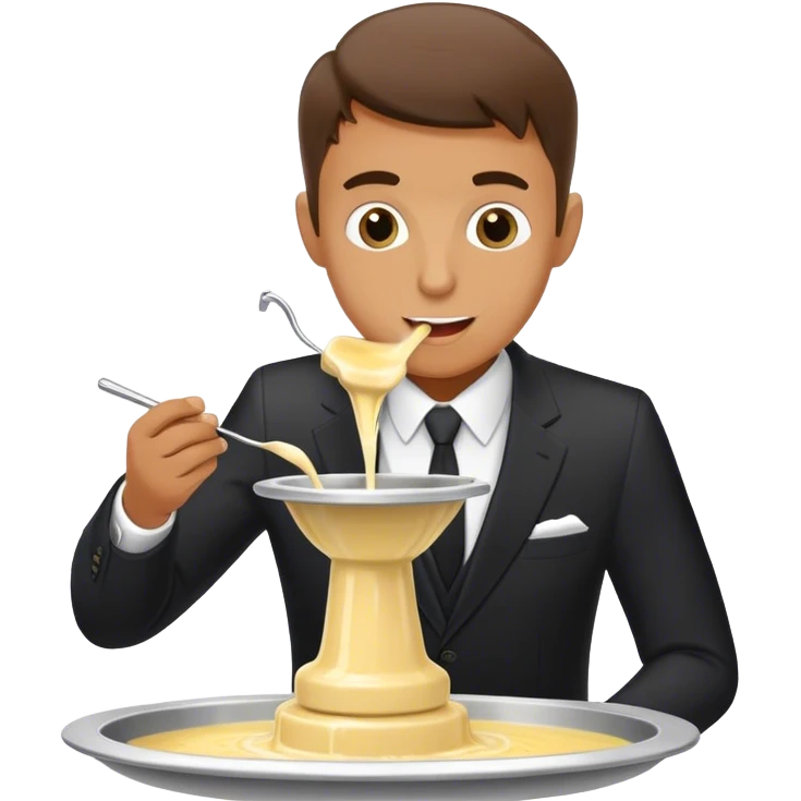 Man in suit eating Fondue fountain emoji