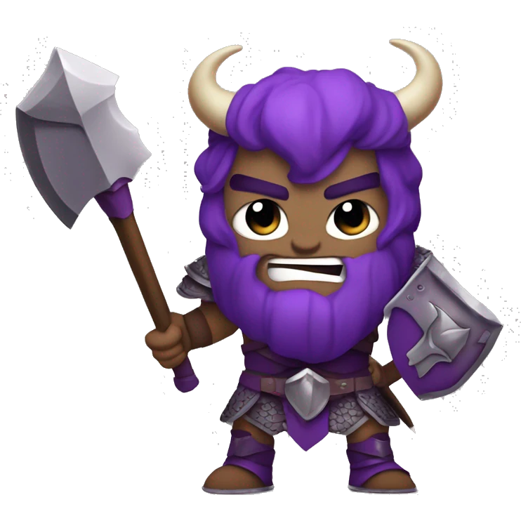 Angry warrior Whit purple armor, axe and horns  emoji