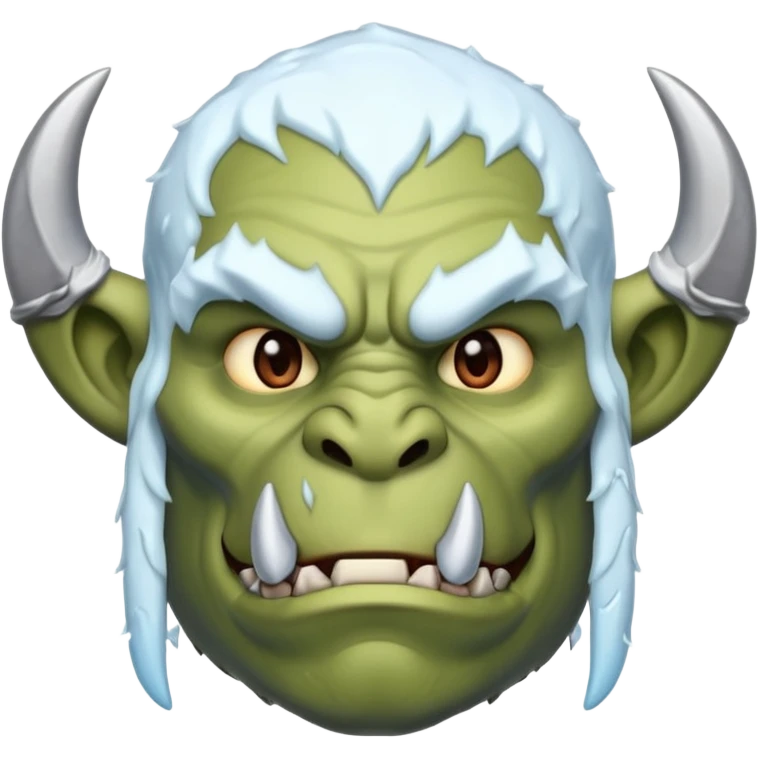 Fantasy orc emoji portrait, tusks lightly covered with ice and snow, winter predator look, strong silhouette, clean minimal emoji design, male/female variant
 emoji