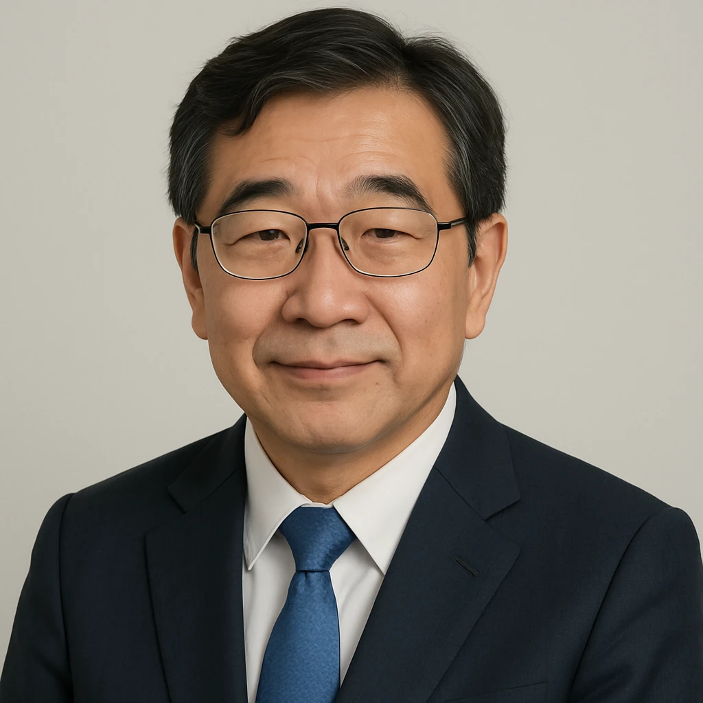 Make this portrait of Haruhisa Morimoto realistic with lifelike facial features, natural lighting, photorealistic style, and a clean background. emoji