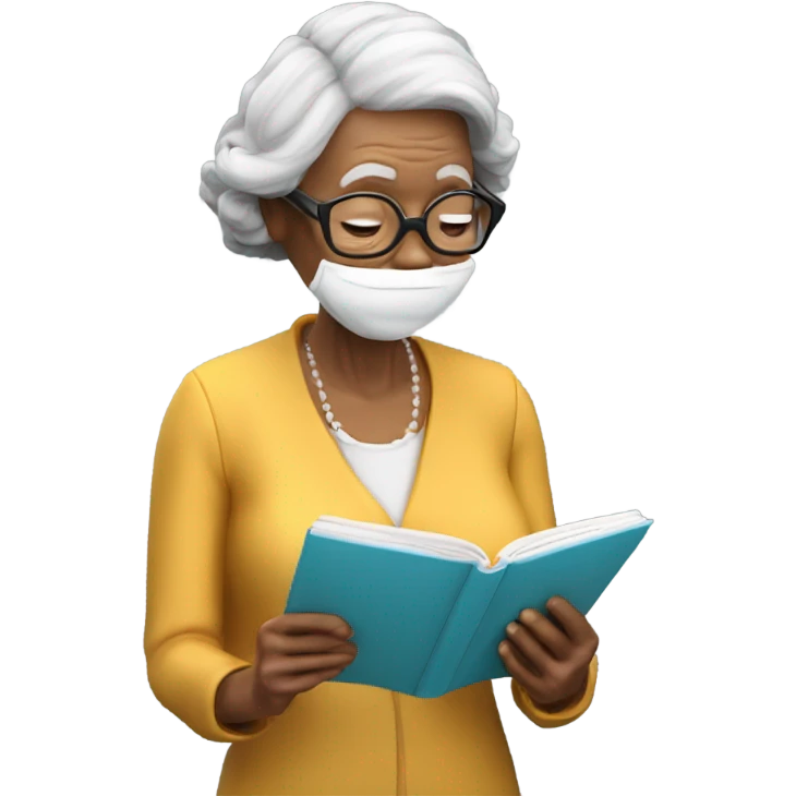 3d hyper realistic senior woman reading  emoji