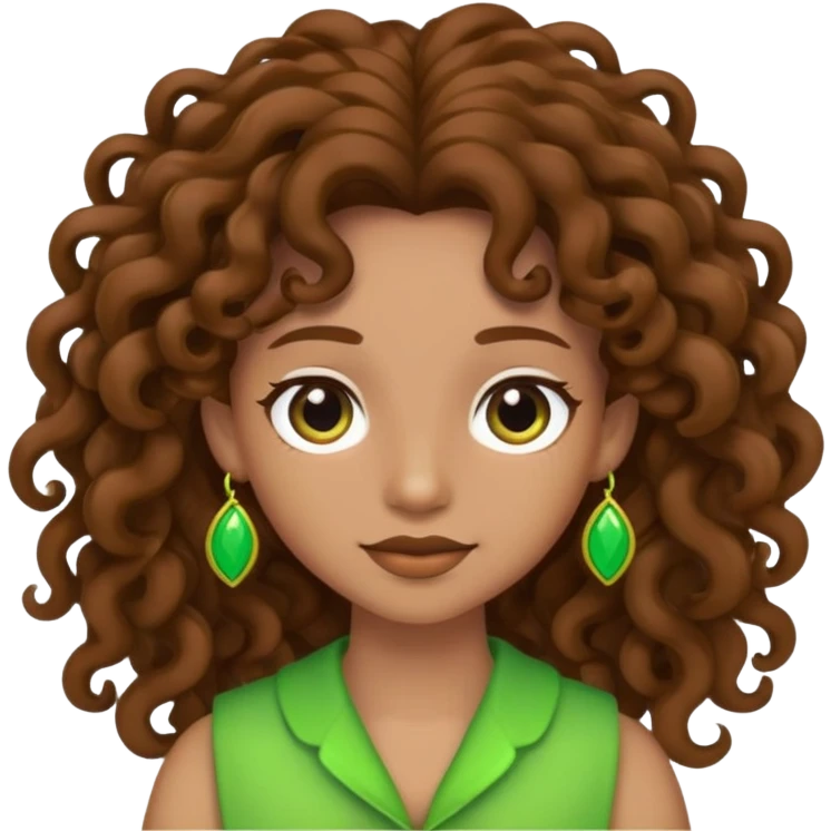 cartoon character with long brown curly hair and green accessories emoji
