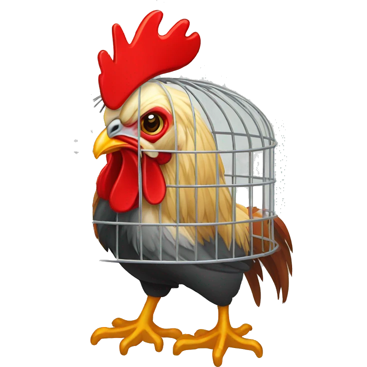 Captured rooster in birdcage emoji