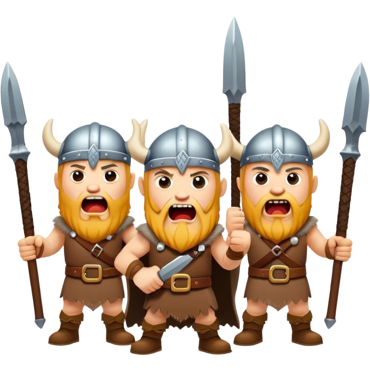 three Vikings are screaming, weapons in their hands
realistic emoji