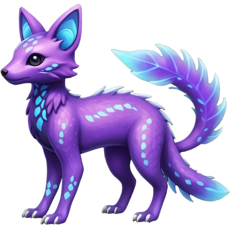 Rare realistic purple indigo violet nebulae shiny sparkly dark-neon glowing bioluminescent edgy badass epic pretty beautiful handsome gorgeous aesthetic colorful vibrant Vernid-Trico-species-Fakemon-creature by LiLaiRa, 4 legs, 1 tail, random markings, (full body) emoji