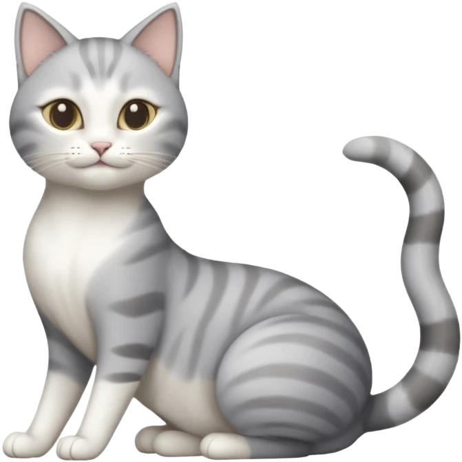 grey and white cat doing a big long stretch emoji