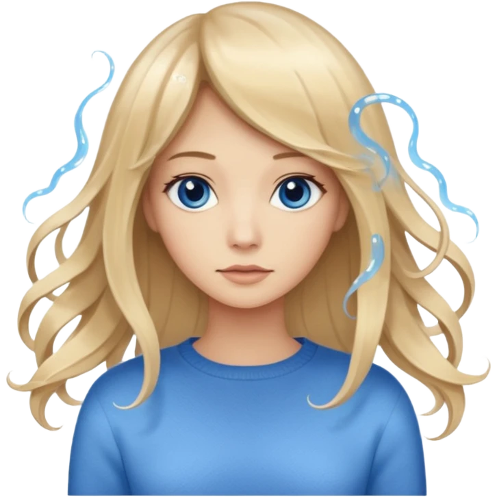 Blonde balayage long hair jellyfish-cut 
women blue eyes  beige sweater emoji