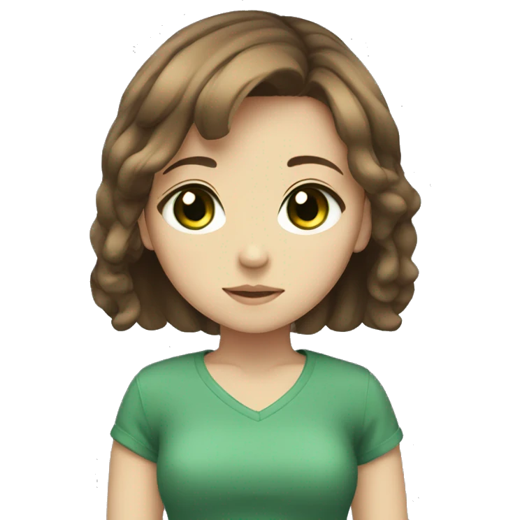 small anime girl with brown hair, light brown skin, big green eyes emoji