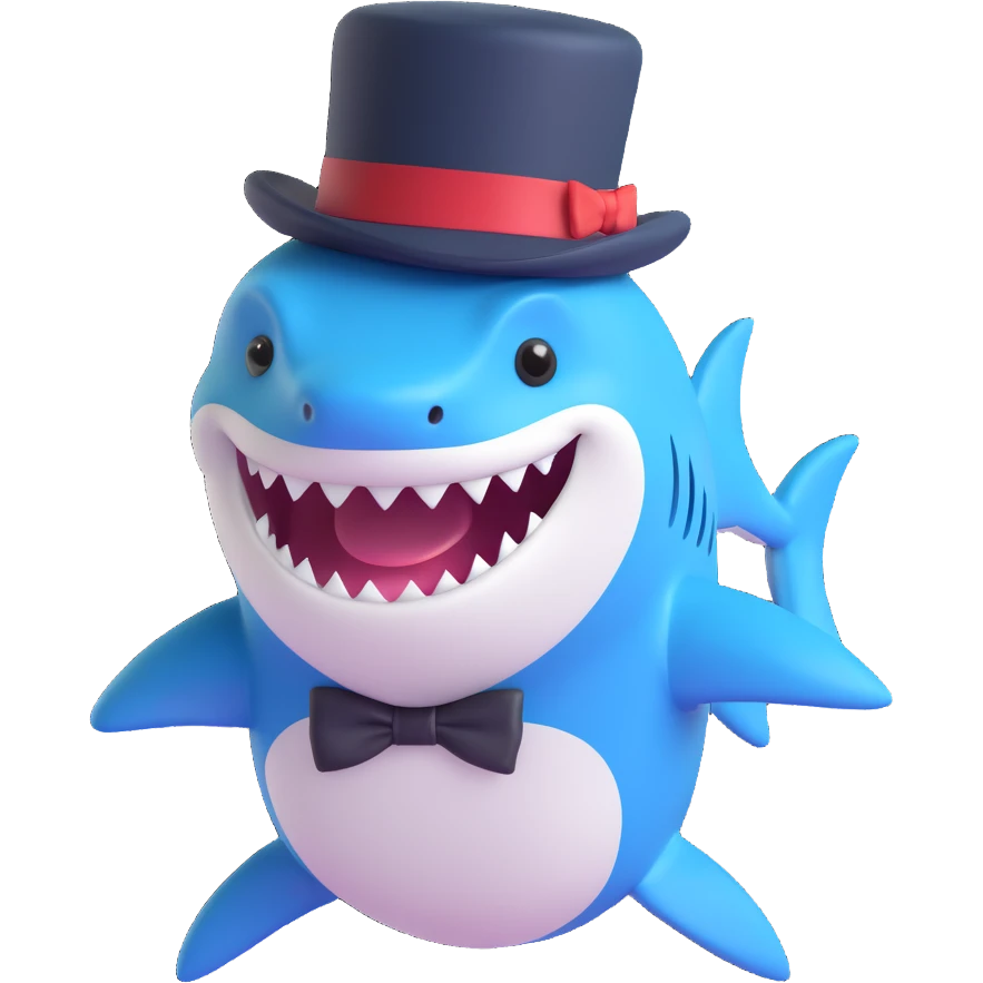 cute shark in a top hat, looking dapper emoji