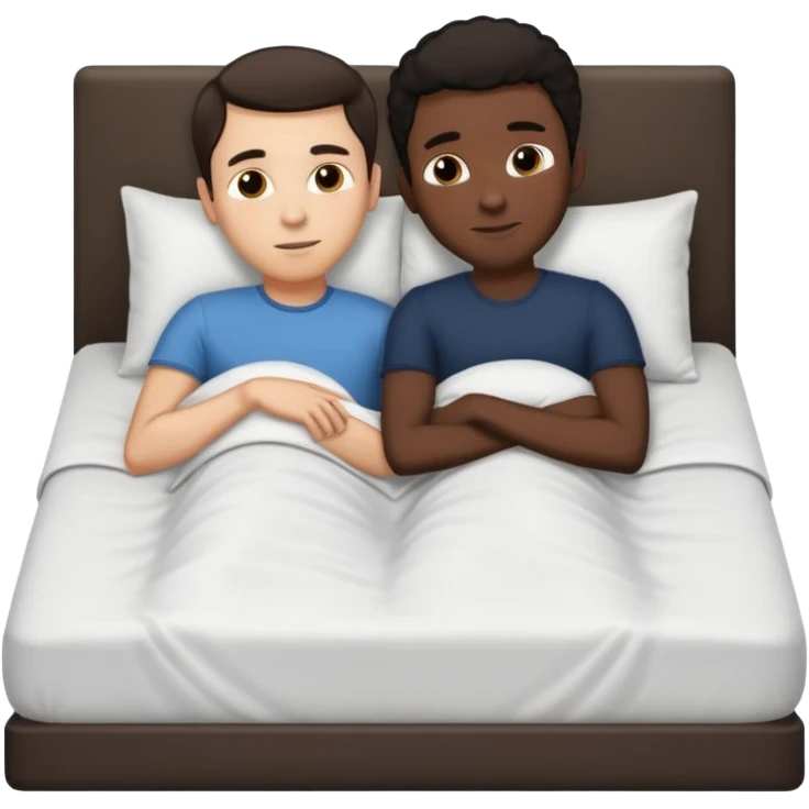 White dark hair adult male, adult black male , naked, spooning on top of bed, front to back emoji