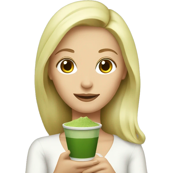 Blonde woman holding a matcha  emoji
