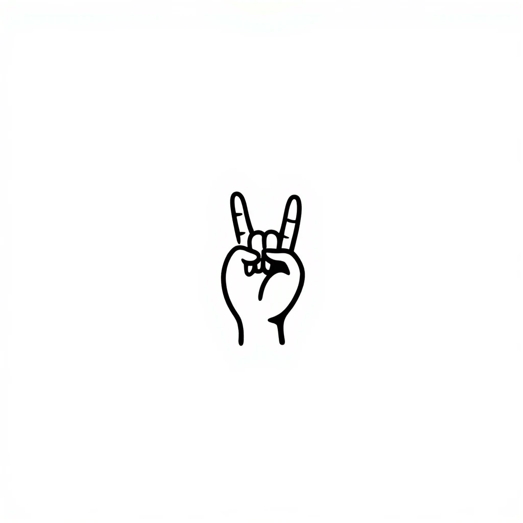 symmetrical hand making rock sign (horns), stylized doodle style, square format, emoji style emoji