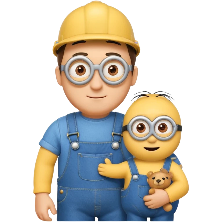 Minions Bob standing with his teddy emoji