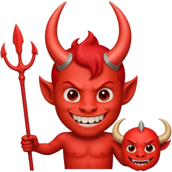 Red devil with short horns and trident, grinning mischievously emoji