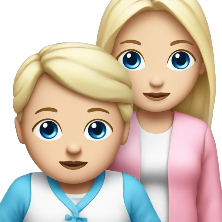 A blue-eyed baby next to a white mom in a pink outfit emoji