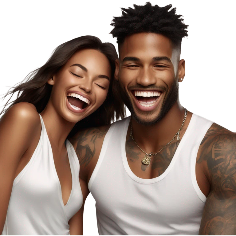 Photo of Victoria secret model laughing with a tattooed male model  emoji