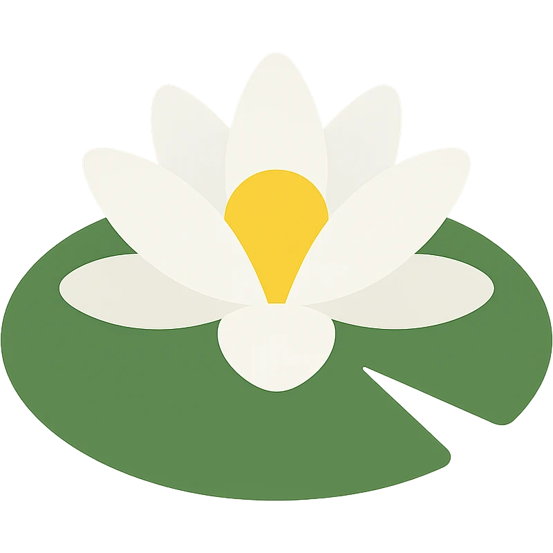 a lilypad with a white lily on it, flat modern vector style emoji