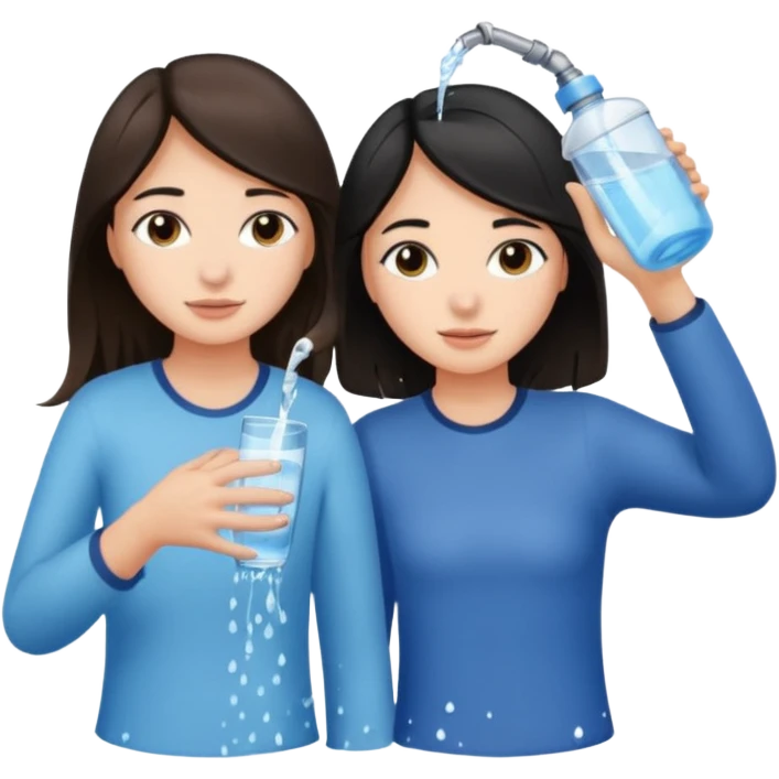 una chica soltando encima de la cabeza de otra chica emoji