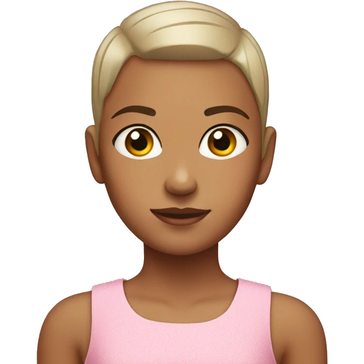 head shot of a young girl with a buzz cut wearing a pink dress  emoji