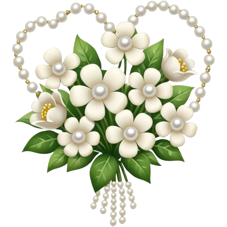 bouquet of flowers from white hearts with pearls emoji