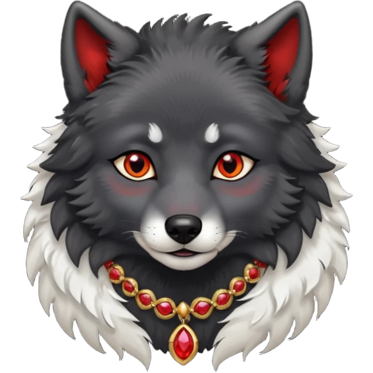 cute black wolf, red eyes with jewellery emoji