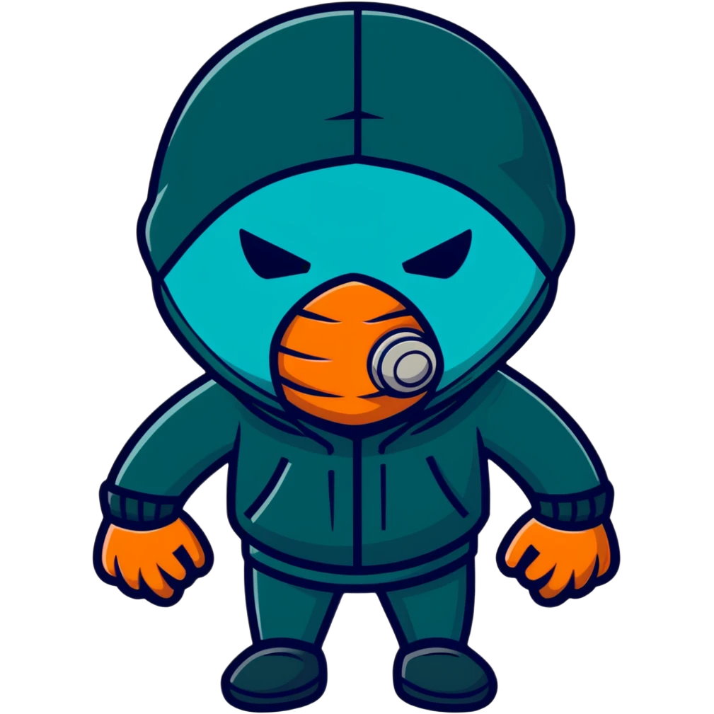 evil burglar with teal and orange face mask emoji