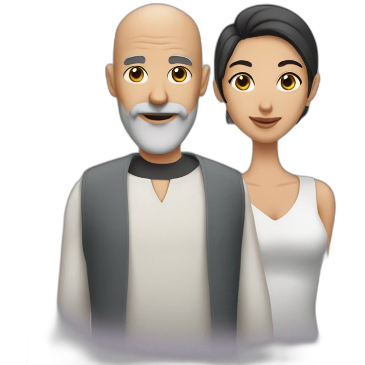 bald man with a gray beard with a thin woman with black hair emoji
