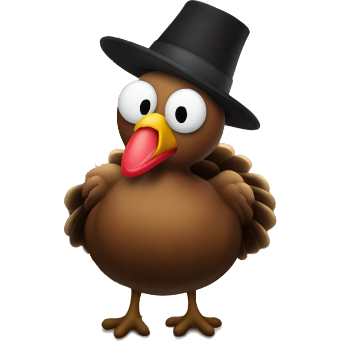 Turkey with pilgrim hat under sitting on top of table with pilgrims emoji
