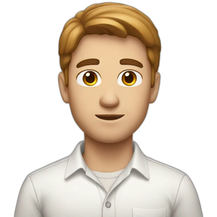 White Man standing with brown hair and white shirt emoji