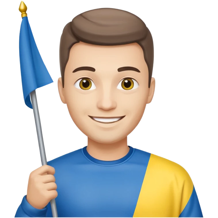 photorealistic Ukrainian man with the flag of Ukraine emoji