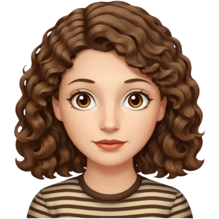 fair-skinned caucasian woman, 40s, chin-length wavy/curly/unruly brown-ish hair with a few white stripes, hazel eyes emoji