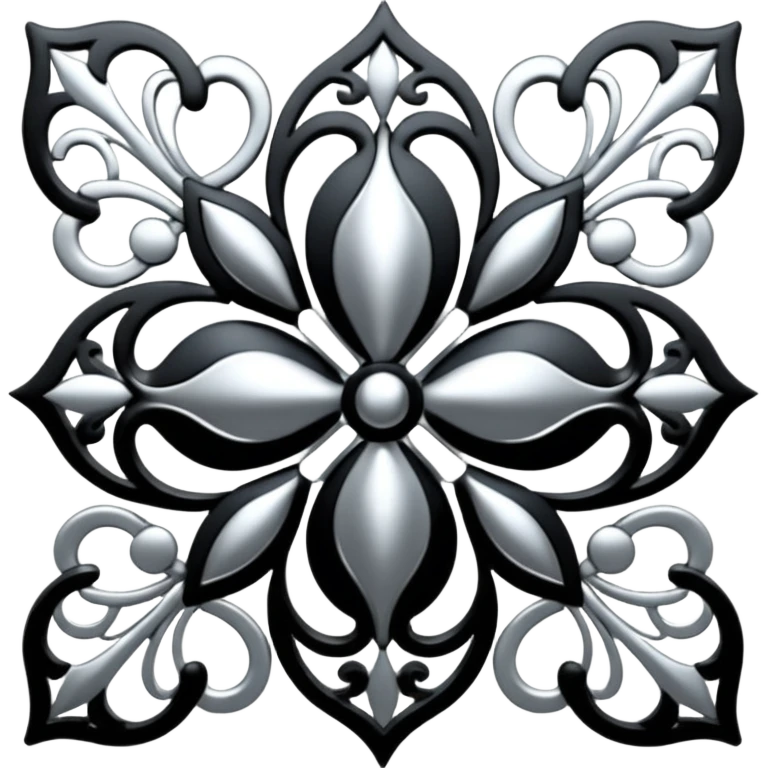Black and silver filigree design, 3D, extremely detailed design emoji