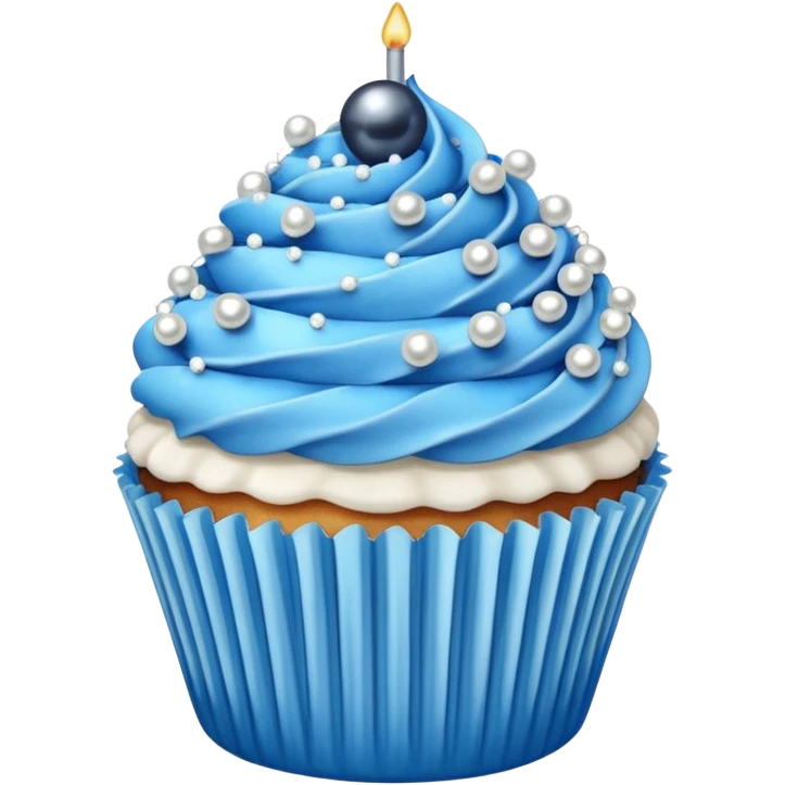 cupcake with blue frosting and silver pearls emoji