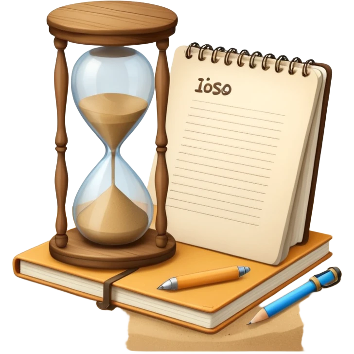 hourglass next to a notebook emoji
