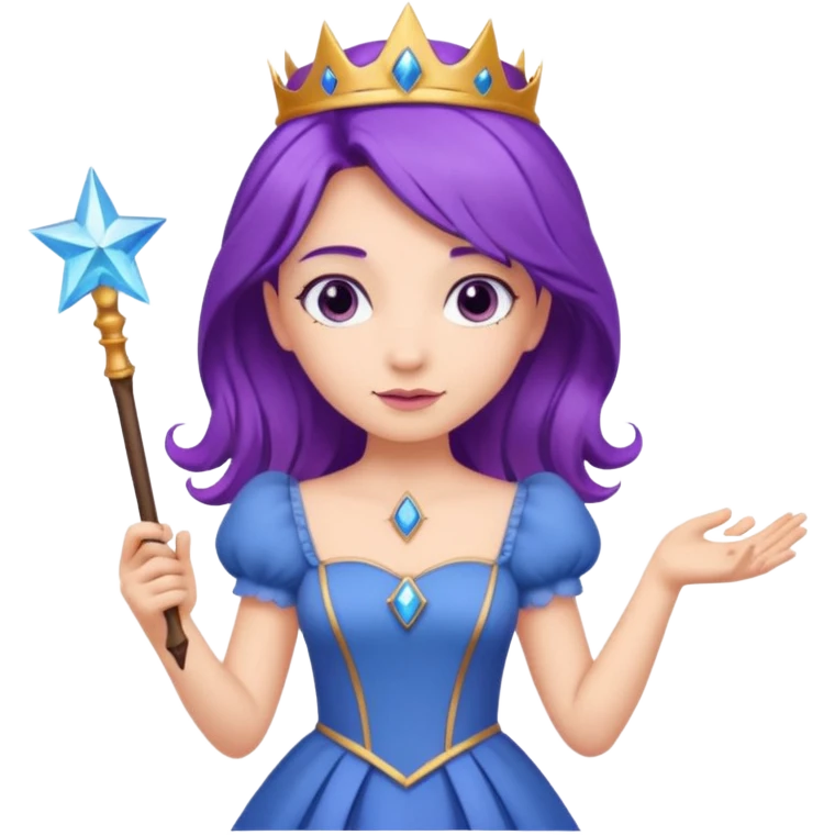 Princesses with Magic Wand in Purple Hair, blue dress emoji