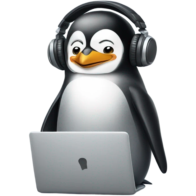 penguin with laptop & headphone emoji