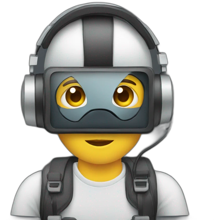A person with headset holding a camera emoji