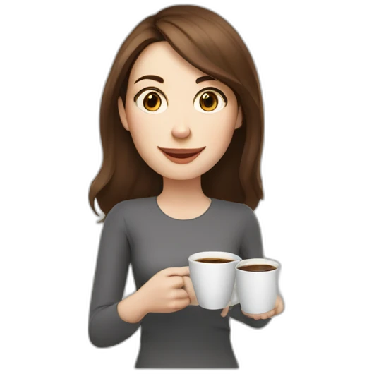 woman with brown hair and pale skin juggling coffee cups and mini laptops emoji