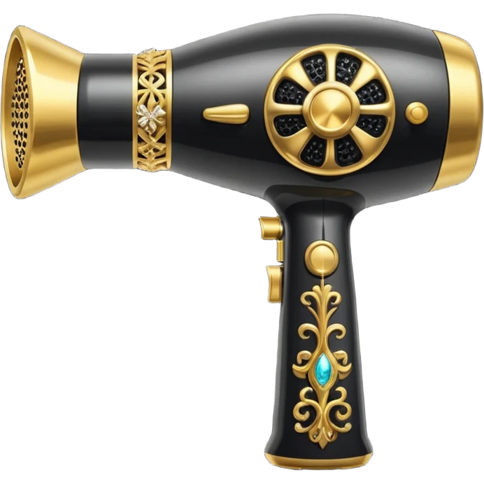 black blow dryer covered in jewelry emoji