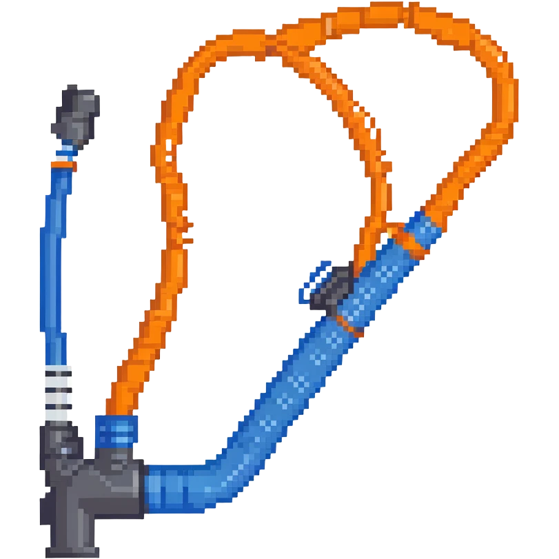 Pixelated blue VO2 max mouthpiece with breathing valve and connected tube emoji