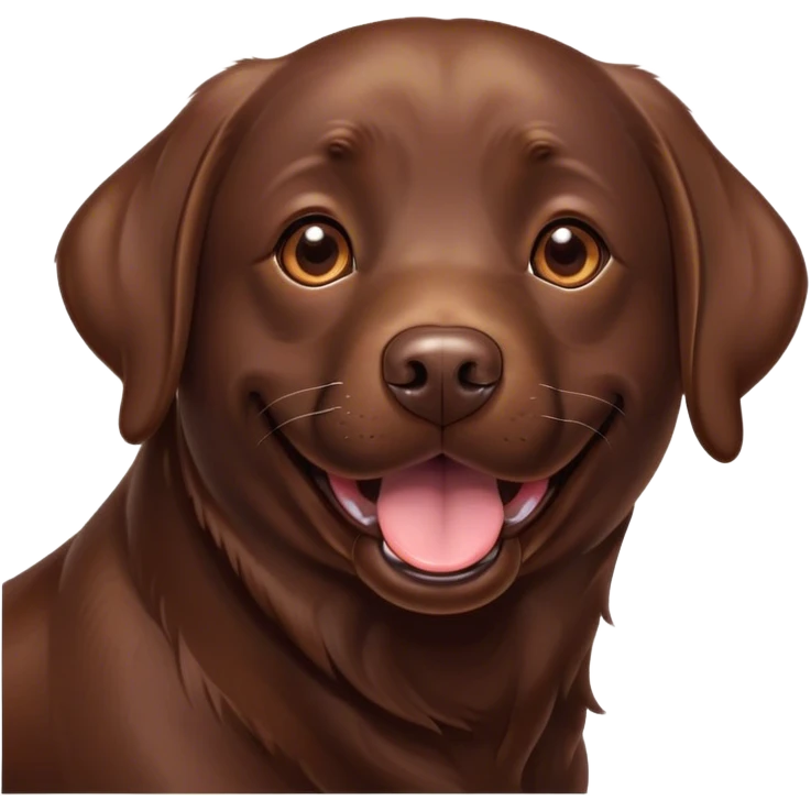 Cinematic Comical Chocolate Labrador Portrait Emoji, Head tilted dramatically with an exaggeratedly amused expression, featuring a glossy chocolate Fur with a rich, radiant finish, wide, expressive brown eyes filled with playful disbelief, Simplified yet hilariously expressive features, highly detailed, glowing with a slightly sassy glow, high shine, dramatic yet playful, stylized with an air of cheeky mischief, bright and endearing, soft glowing outline, capturing the essence of a spirited and over-the-top companion, so meme-worthy it feels like it could side-eye its way into internet fame instantly! emoji