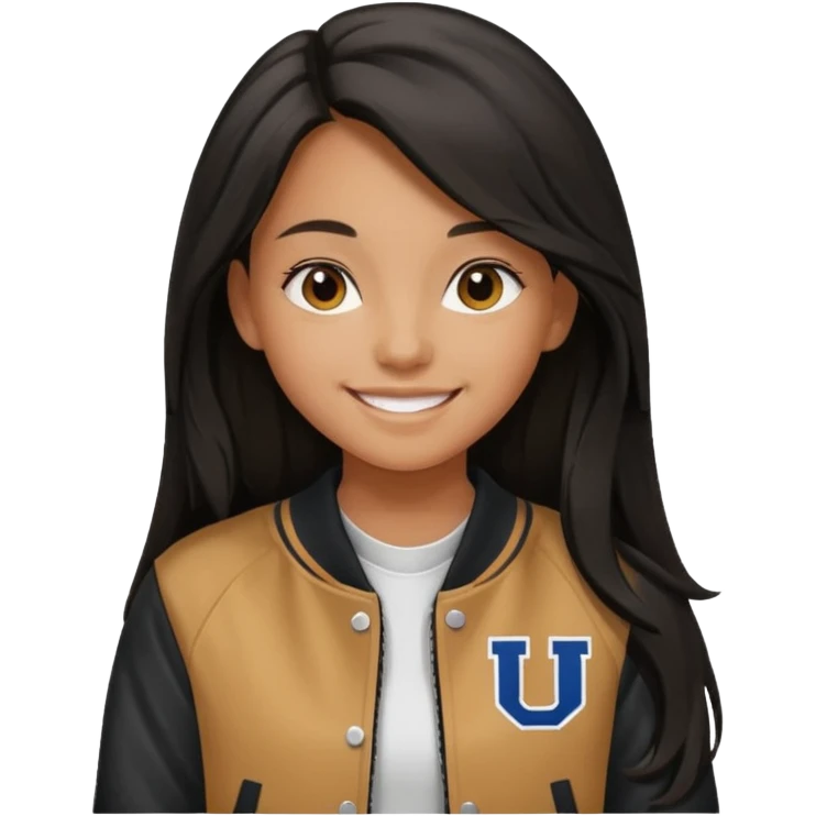 walk black long hair girl at university without backpack with varsity jacket emoji