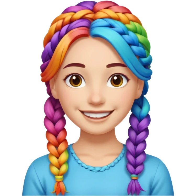 Woman with braided rainbow hair, happy — long braids  emoji