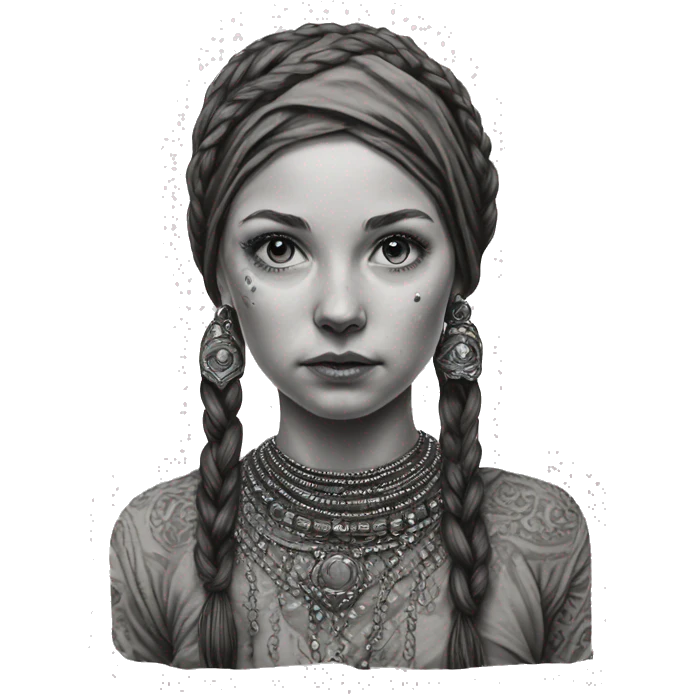 slavic Bead girl hyper realistic inked emoji
