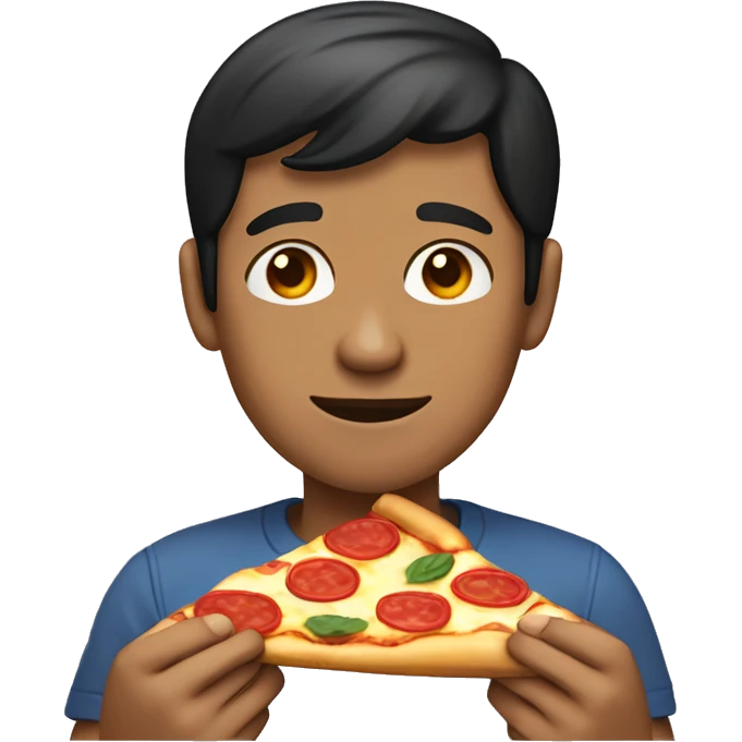 Guy short black hair brown skin eating pizza emoji