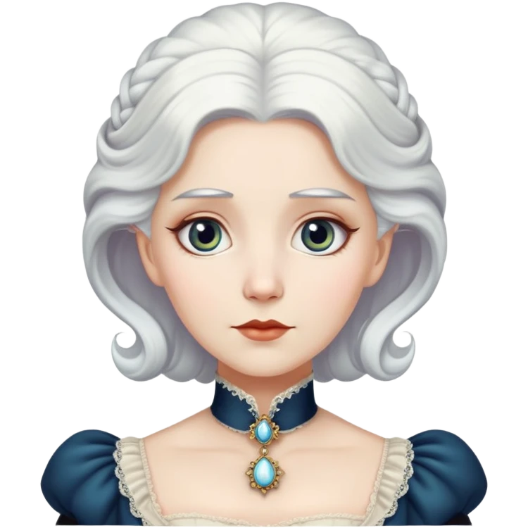 Victorian woman with white hair and starstruck eyes, fancy dress, cameo emoji