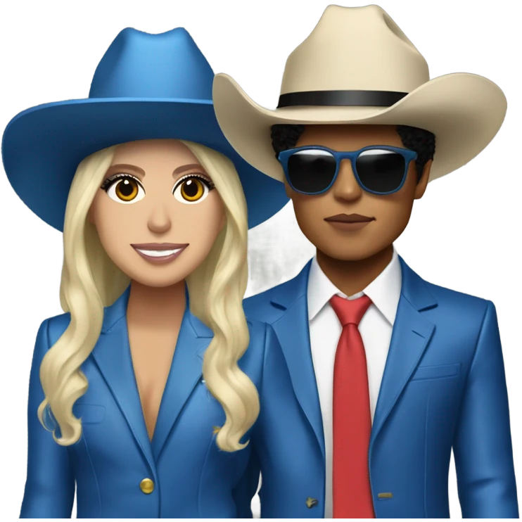 Bruno mars and lady gaga with cowboy hats and blue suits emoji
