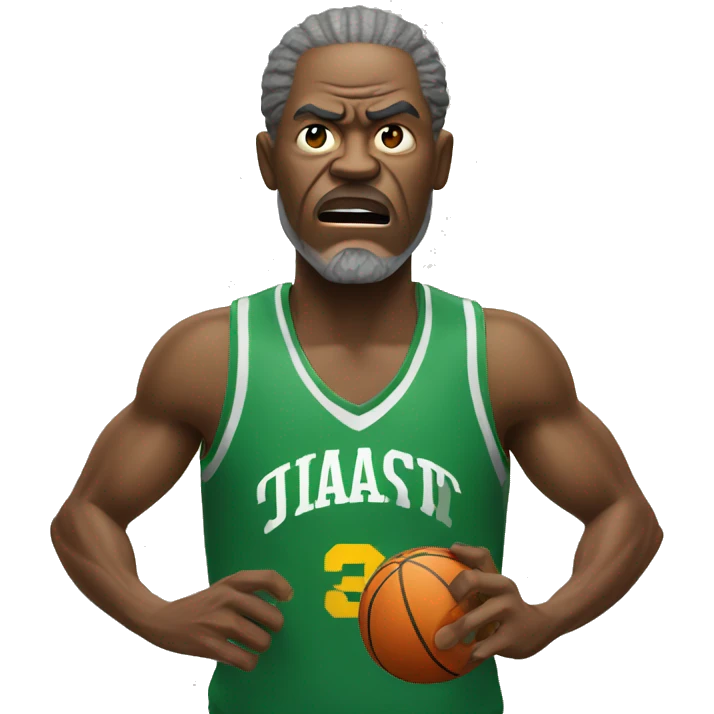 An middle aged Jamaican man getting angry with basketball  emoji