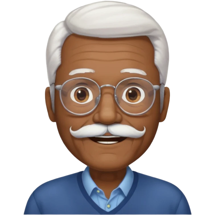 An elderly man emoji with medium-dark skin tone, white hair on the sides, glasses, thick eyebrows, and a white mustache and beard. emoji